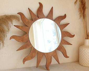 Lustro z drewna w stylu boho sunburst, dekoracja ścienna w stylu boho