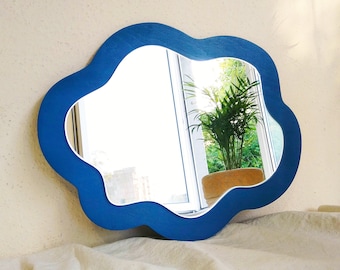 Cloud wavy mirror deep blue, Irregular mirror wall decor, Asymmetrical mirror, Decorative mirror, Aesthetic mirror, Nursery cloud mirror fun