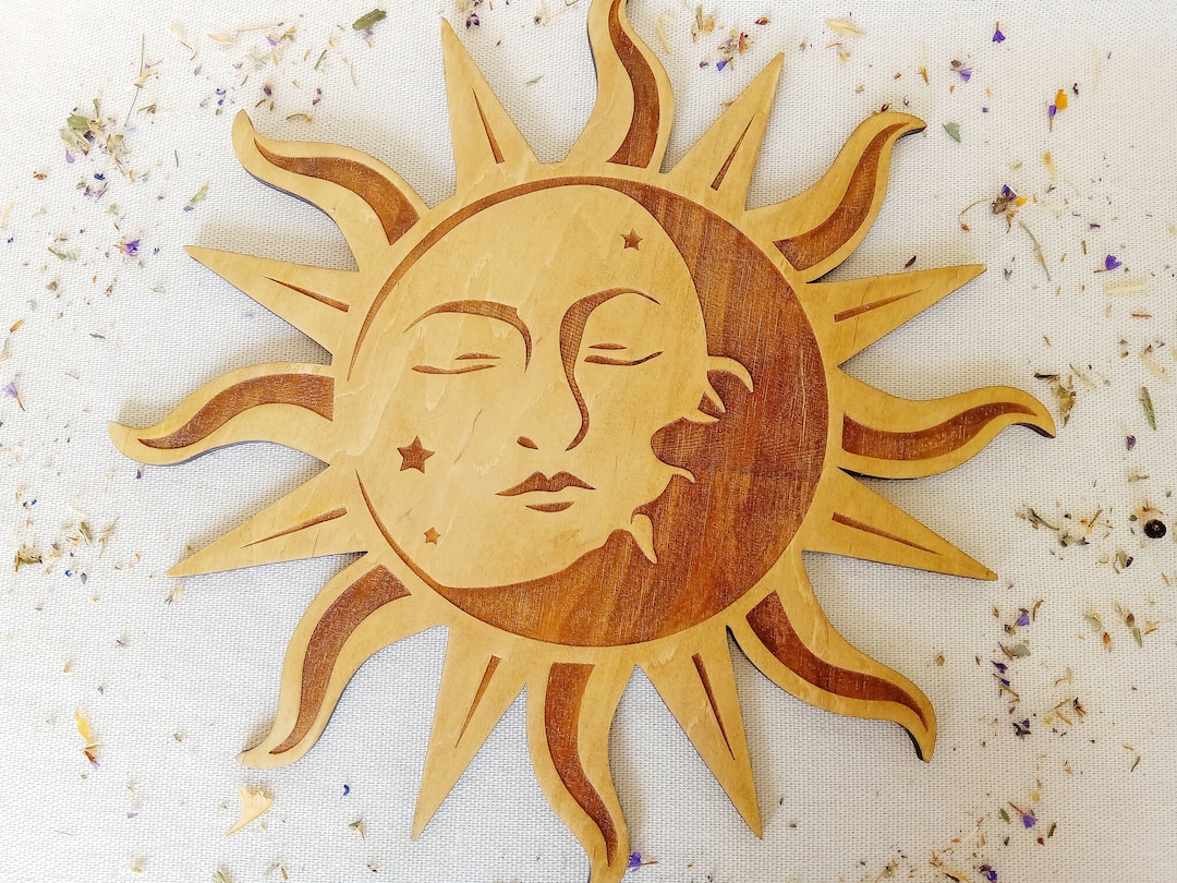 ガーナ　丸顔の太陽月　木製の顔彫刻 アートオブジェ 太陽と月の装飾、月の顔、木製の太陽の顔、木製の太陽と月の壁アート