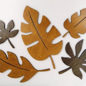Monstera leaf boho wall decor set of 5, Palm leaf wood wall art, Monstera wall art, Leaves wall decor, Tropical wall art, Bohemian wall art