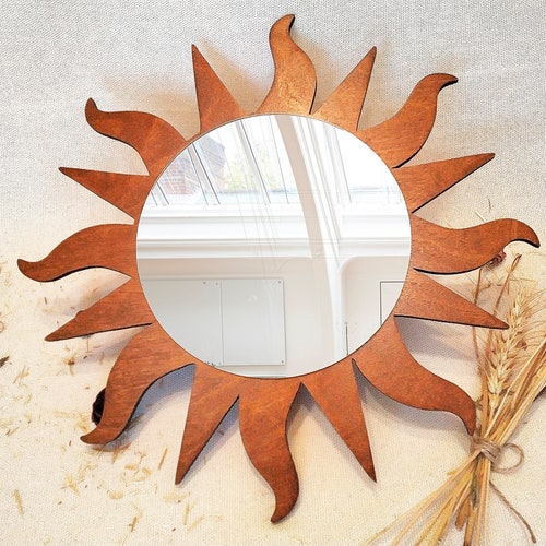 Sun Mirror Wall Decor Round Wall Mirror Wooden Decorative Etsy