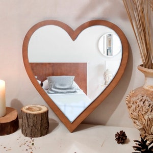 Wooden heart mirror, Valentines day gift, Small wall mirror, Gift for her, Baby mirror nursery