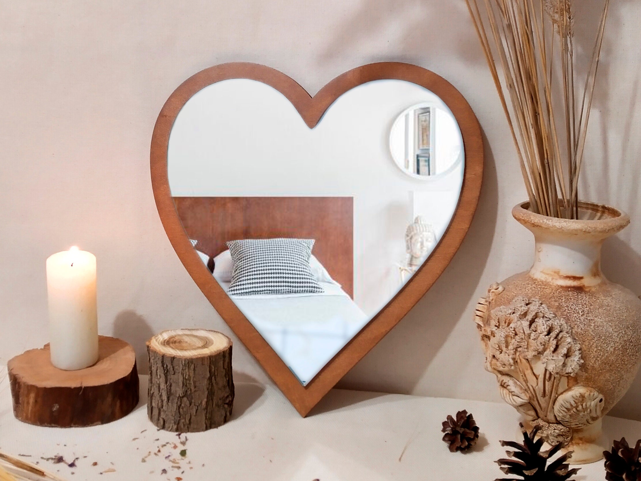 Miroir de Cœur en Bois, Cadeau Saint-Valentin, Petit Miroir Mural, Pour Elle, Crèche Bébé