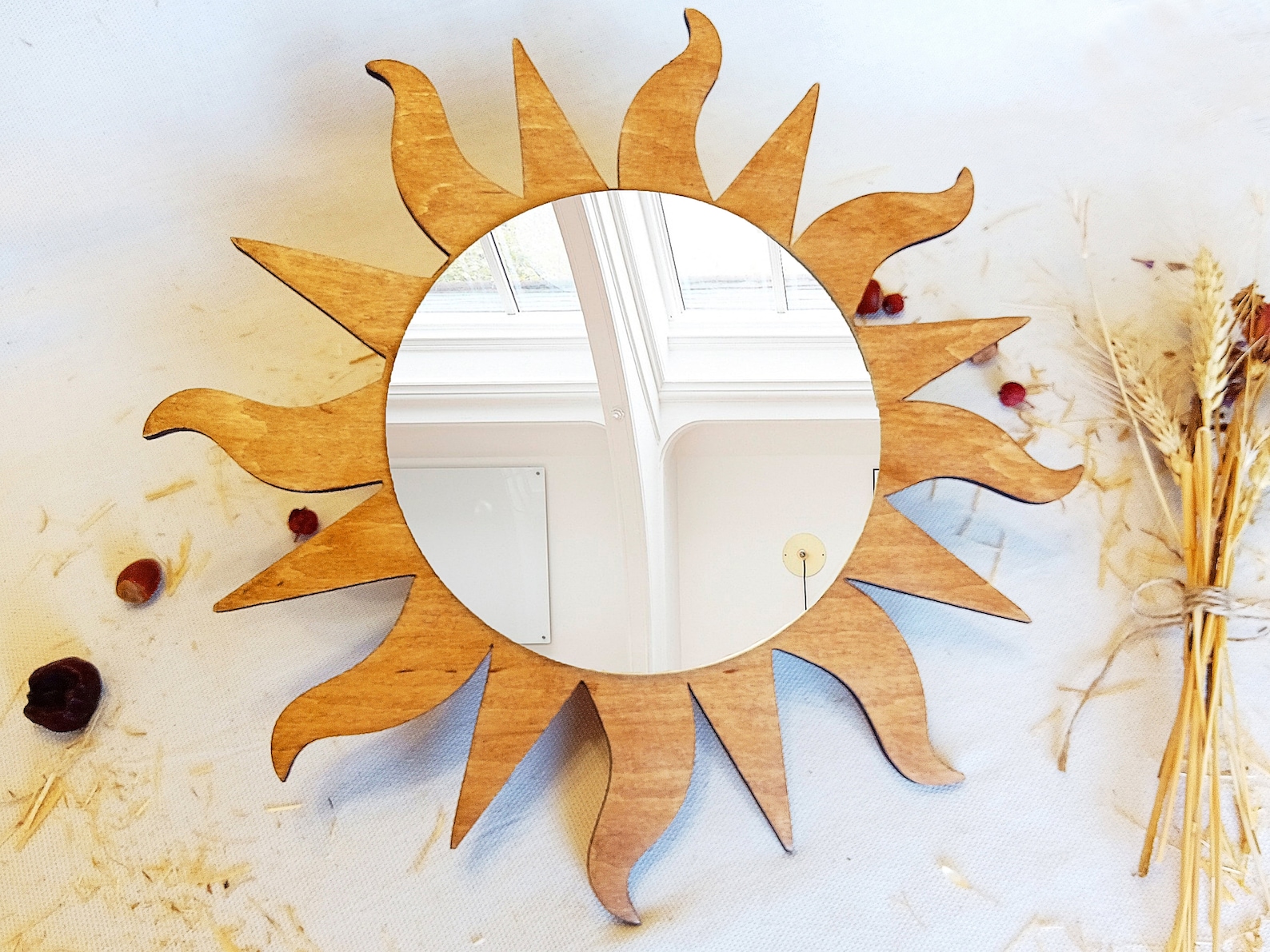 Sun Mirror Wall Decor Round Wall Mirror Wooden Decorative Etsy