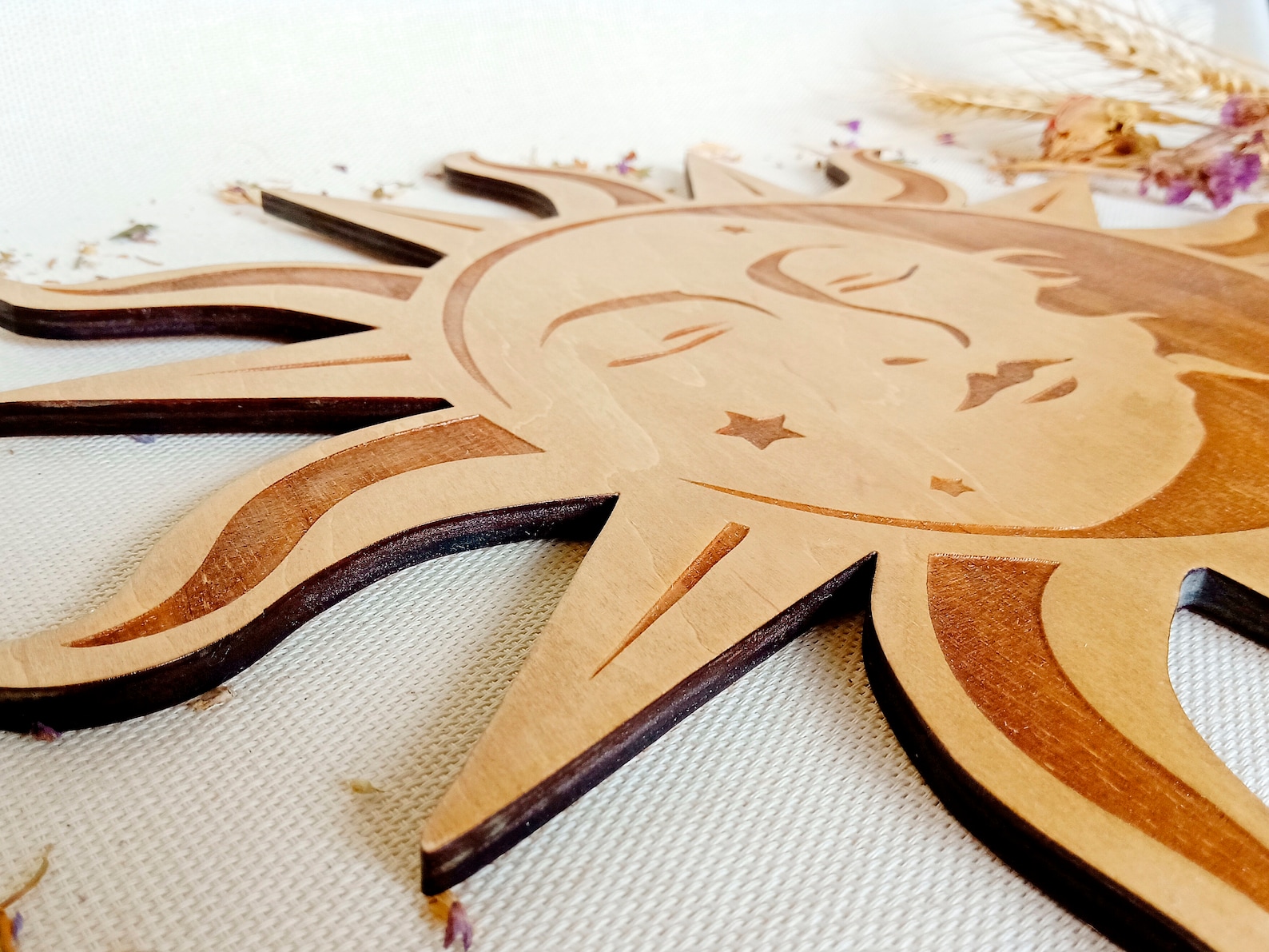 Sun and Moon Decor Moon Face Wood Sun Face Wooden Sun and - Etsy