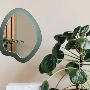 Boho mirror wall decor, Sage green decor, Bohemian mirror, Boho wall hanging mirror, Boho gift idea, Small wavy mirror, Boho mirror wall art