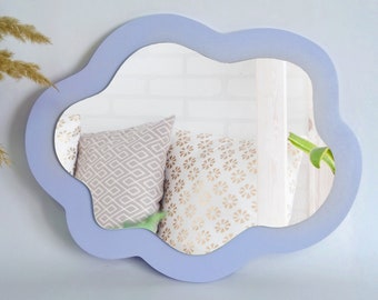 Irregular cloud mirror wall decor, Small oval decorative wavy mirror, Squiggle mirror nursery cloud decor