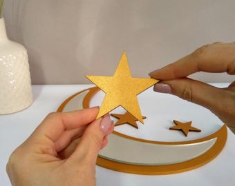 月型ウォールミラー、ブラウンの木製月と星の子供部屋装飾 - Etsy 日本
