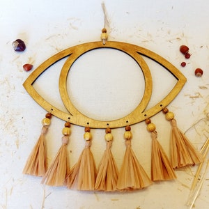 Raffia Evil Eye Wall Decor, Boho Wooden Third Eye