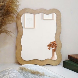 Boho wall decor wavy mirror, Asymmetrical tabletop mirror, Irregular shape table mirror, Squiggle living room mirror for wall