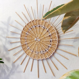 Wicker sun boho wall decor, Sunburst wall hanging, Woven wall basket, Bohemian wall decor, Housewarming gift, Sun shape boho decoration