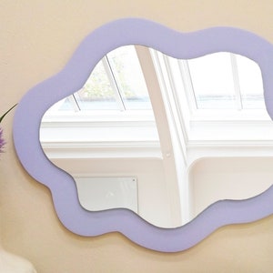 Boho wall decor wiggle cloud mirror, Squiggle mirror veri peri color 2022, Oval wavy mirror for boho chic nursery, Kids fun purple mirror