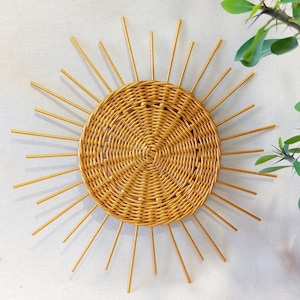 Sun boho wall decor for living room, Gold boho wall decor nursery, Sunburst wall decor bedroom, Kids room sunshine decoration, Wicker sun