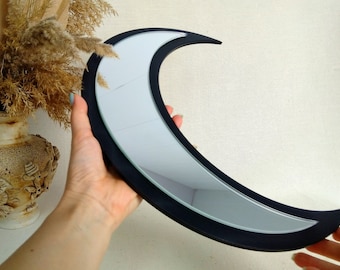 Black Crescent Moon Mirror, Boho Wall Decor (13.8 inch)