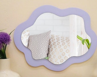 Irregular cloud mirror wall decor, Small oval decorative wavy mirror, Squiggle mirror nursery cloud decor
