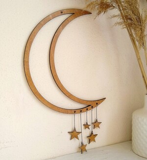 Suspension Murale Phase De Lune - Décoration Bohème En Métal Doré, 55 Cm, Pour Chambre, Bureau, Fenêtre