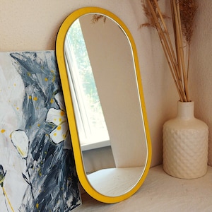 Yellow oval decorative mirror, Oval mirrors for wall decor, Bright modern mirror wall decor, Small vanity mirror, Housewarming gift mirror
