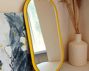 Yellow oval decorative mirror, Oval mirrors for wall decor, Bright modern mirror wall decor, Small vanity mirror, Housewarming gift mirror