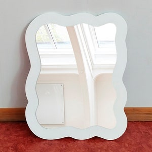 White wavy mirror wall decor, Irregular Shape Mirror, Asymmetrical Mirror, Squiggle mirror boho wall decor