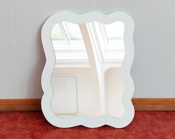 White wavy mirror wall decor, Irregular Shape Mirror, Asymmetrical Mirror, Squiggle mirror boho wall decor