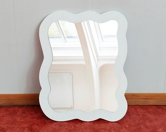 White wavy mirror wall decor, Irregular Shape Mirror, Asymmetrical Mirror, Squiggle mirror boho wall decor