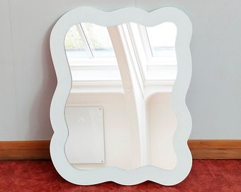 Wavy White Wall Mirror, Small Irregular Decor, Housewarming Gift