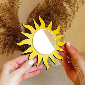 Small decorative mirror sun shape dark brown, Star mirror wall decor, Little accent mirror, Cute nursery mirror, Celestial decor, Fun mirror Yellow
