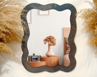 Irregular mirror, Grey mirror wall decor, Small wall mirror, Asymmetrical mirror, Tabletop mirror, Squiggle mirror, Boho mirror, Fun mirror