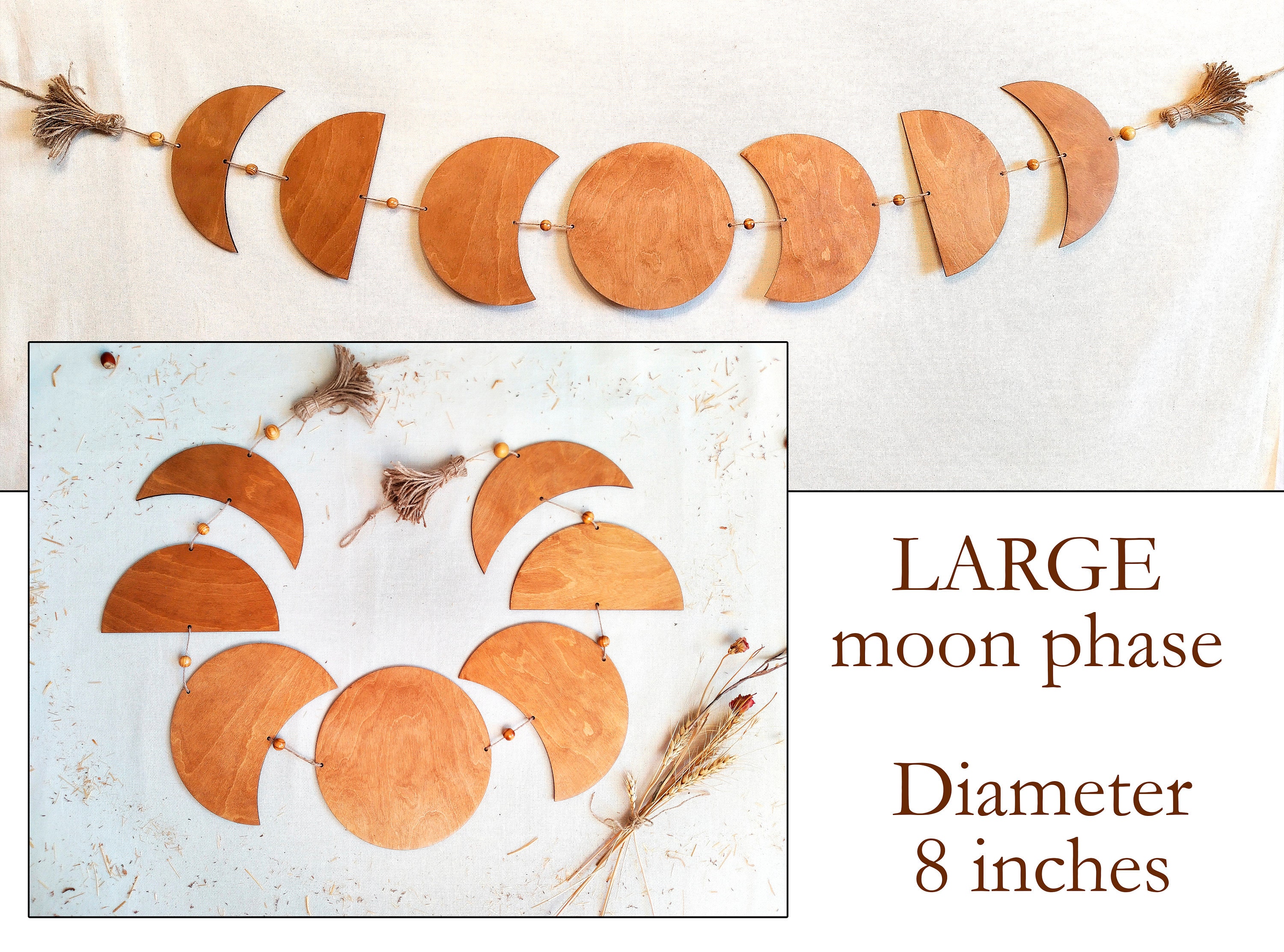 Large Wood Moon Phases Wall Hanging, Boho Bedroom Decor - Etsy