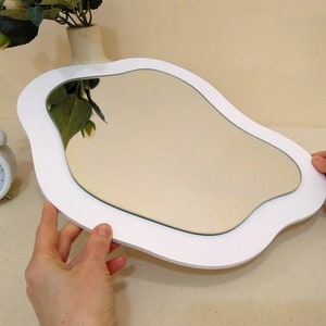Small squiggle mirror, Accent mirror living room decor, Little entryway wavy mirror, Asymmetrical funky mirror, Irregular shape mirror