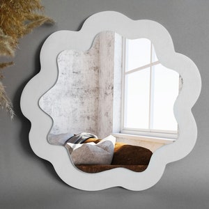 Small white wavy mirror for wall
