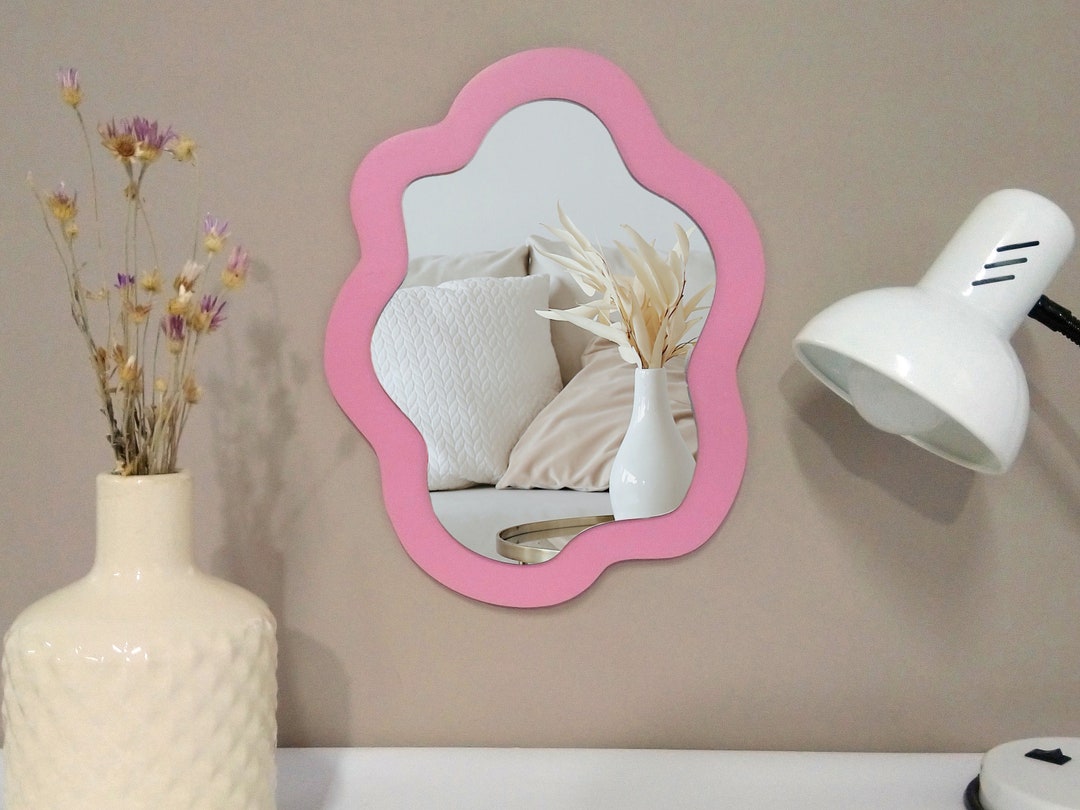 Pink Wavy Mirror Wall Decor, Asymmetrical Mirror, Unique Decorative