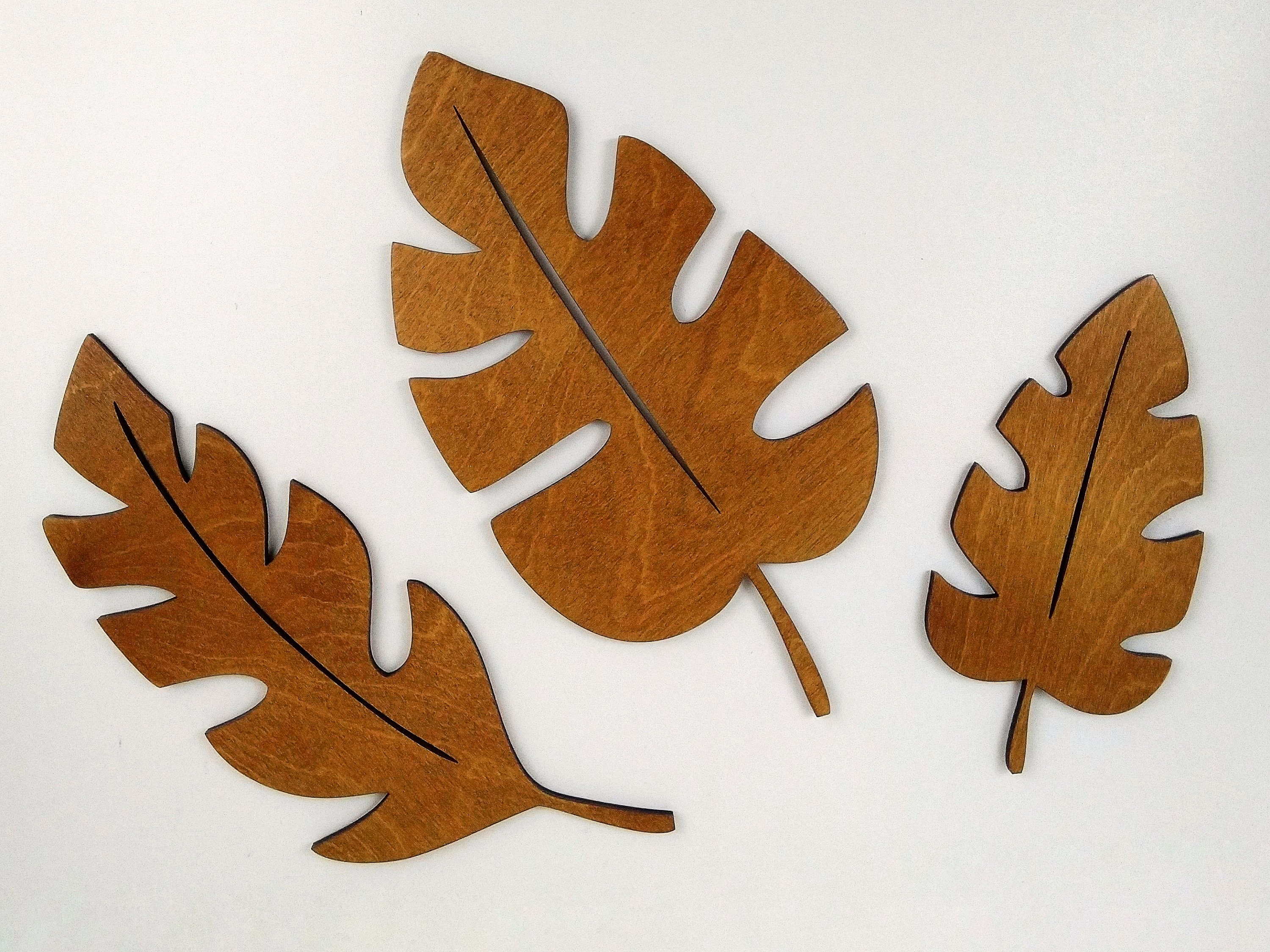 Monstera Leaf Boho Wall Decor Set of 3, Palm Leaf Wood Wall Art ...