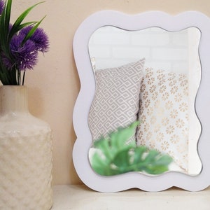 Squiggle mirror wall decor white, Small asymmetrical mirror for living room, Irregular mirror, Funky wavy mirror, Curvy decorative mirror