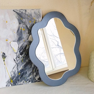 Silver decorative mirror, Handmade mirror, Accent mirror, Oval wood mirror, Aesthetic room decor, Vanity mirror, Small wall mirror