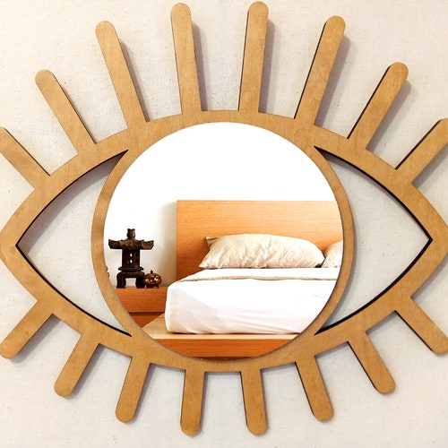 Boho Eye Mirror With Raffia Evil Eye Wall Mirror All Seeing Etsy