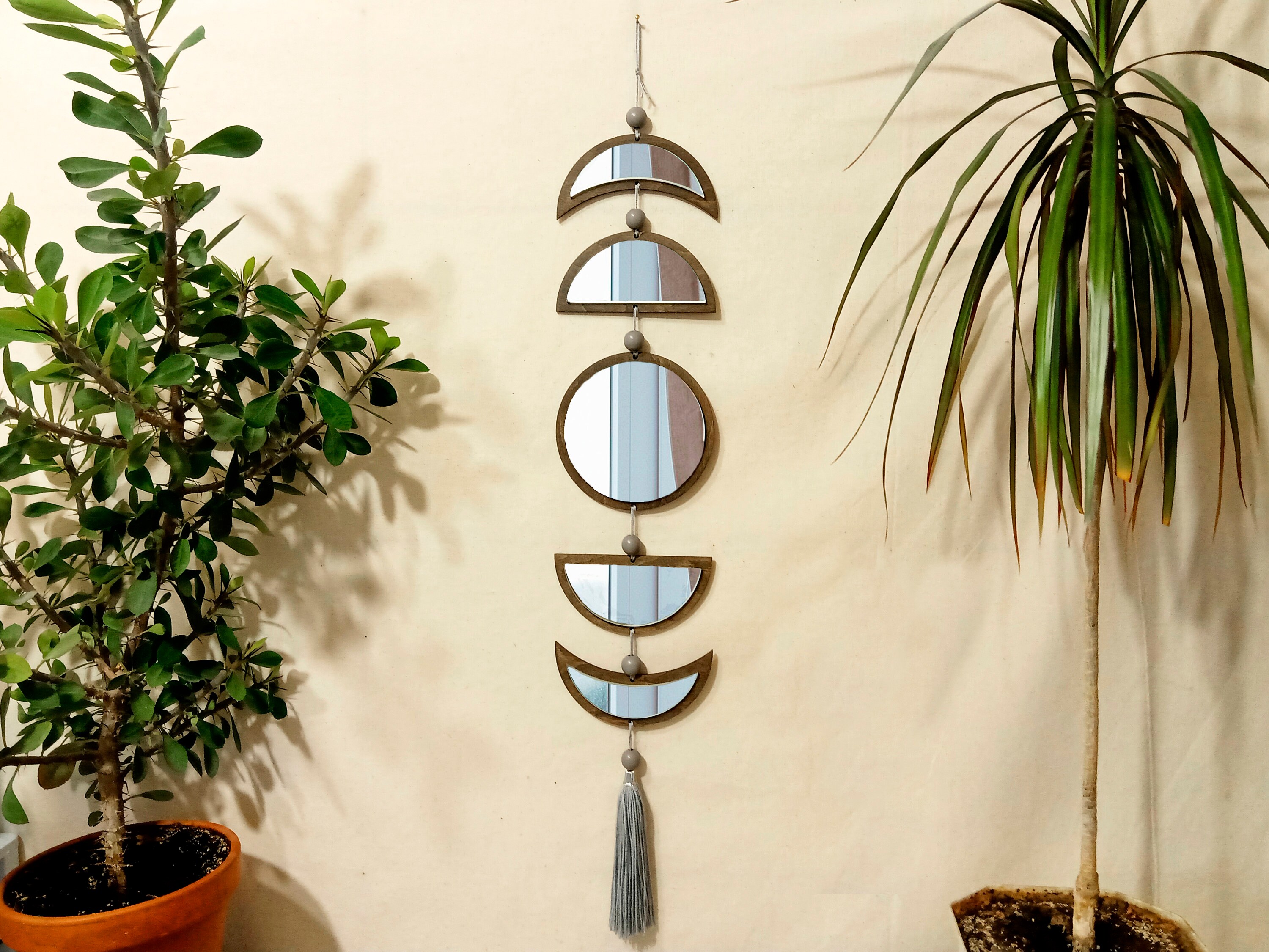 Espejo decorativo de pared de Luna acrílico de madera, 5 uds., variación  del ciclo de la Luna, espejo de pared decorativo, espejo bohemio creativo