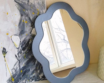 Silver Wavy Wall Mirror, Asymmetrical Scandinavian Design