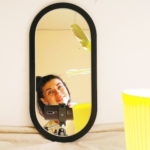 Oval black decorative mirror 13.8&quot;, Minimalist modern mirror 17.7&quot;, Little narrow mirror with black wooden frame