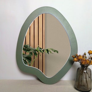 Decorative mirror, Wavy mirror wall decor, Sage green decor, Handmade mirror, Accent mirror, Vanity mirror, Aesthetic room decor
