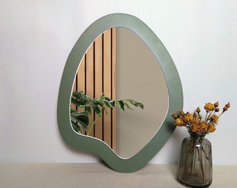 Decorative mirror, Wavy mirror wall decor, Sage green decor, Handmade mirror, Accent mirror, Vanity mirror, Aesthetic room decor