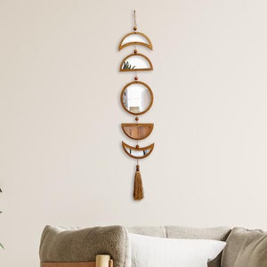 Moon phases mirror wall decor, Decorative moon mirror set of 5, Moon wall hanging boho wall decor, Aesthetic room decor, Moon phase garland