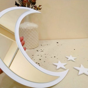 Moon mirror and stars white, Half moon mirror, Boho mirror moon, Moon and stars baby shower, Handmade mirror for wall, Aesthetic room decor