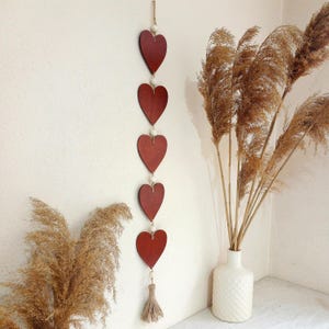Wood Hearts, Country farmhouse cottage decor, Vertical wood heart garland, Rustic heart wall decor, Heart wall hanging, Boho heart nursery