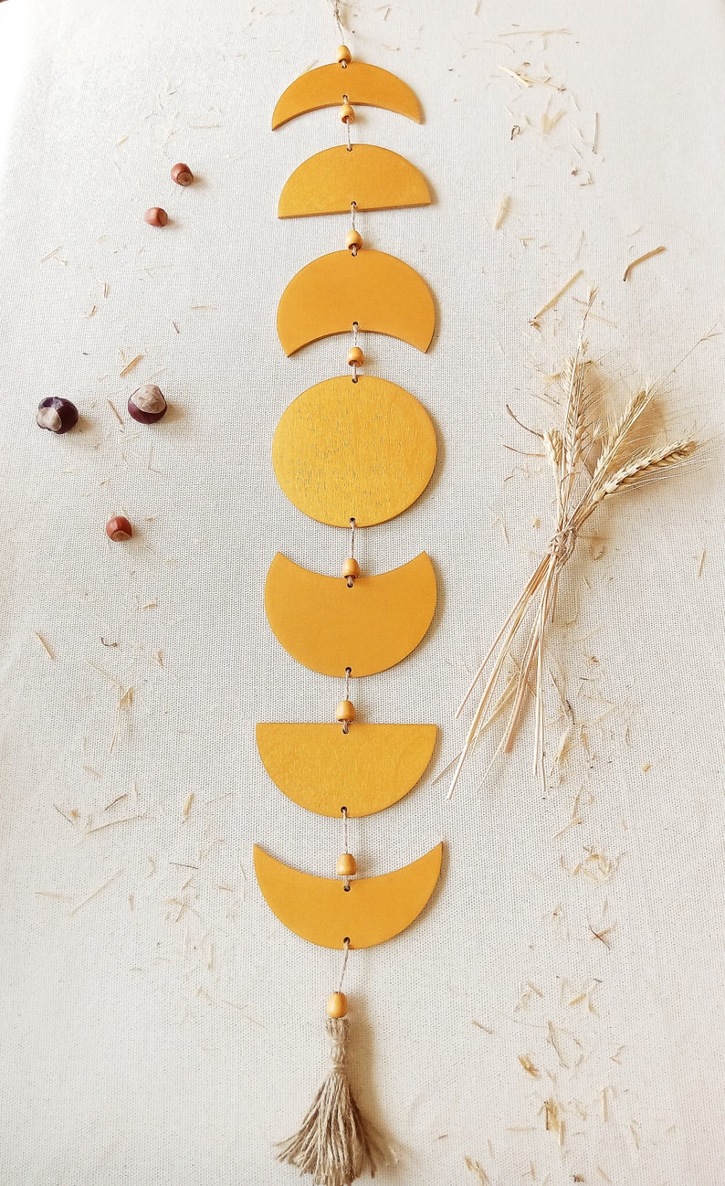 Gold wooden moon phase wall hanging Boho wall decor Decor