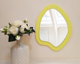 Small wavy mirror, Oval wiggly mirror, Funky wiggle mirror, Curvy irregular mirror, Decorative mirror wall decor, Wood asymmetrical mirror