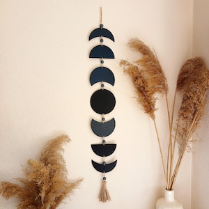 Moon phase wall hanging black, Celestial decor phases of the moon, Boho moon wall garland, Boho home decor, Bohemian moon phase banner
