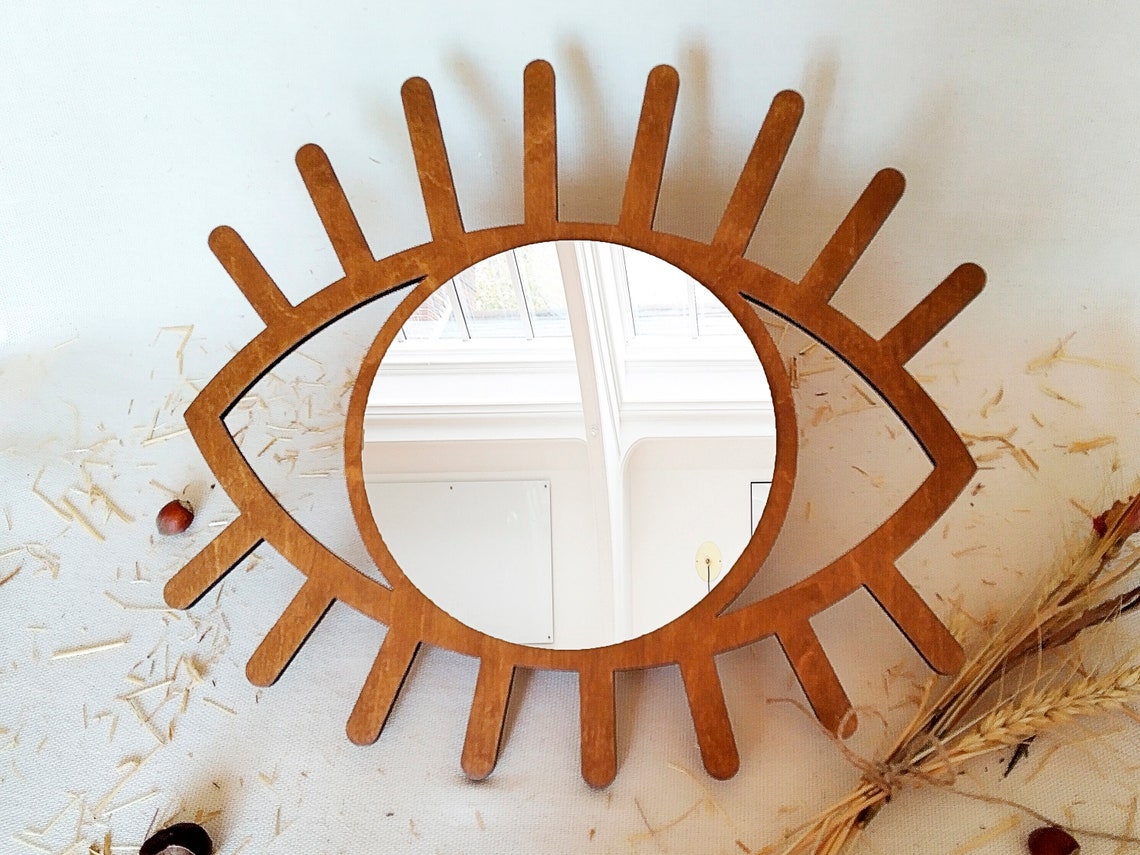 Red wooden eye mirror for wall Eye shaped mirror wood Evil Etsy