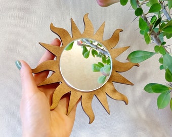 Small sun wall mirror, Small boho wall hanging for bedroom, Sun kids room wall decor