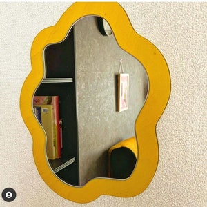 Wavy mirror yellow, Funky mirror, Wavy mirror for wall, Waved mirror, Abstract mirror, Pond mirror, Small wall mirror decor, Wave mirror